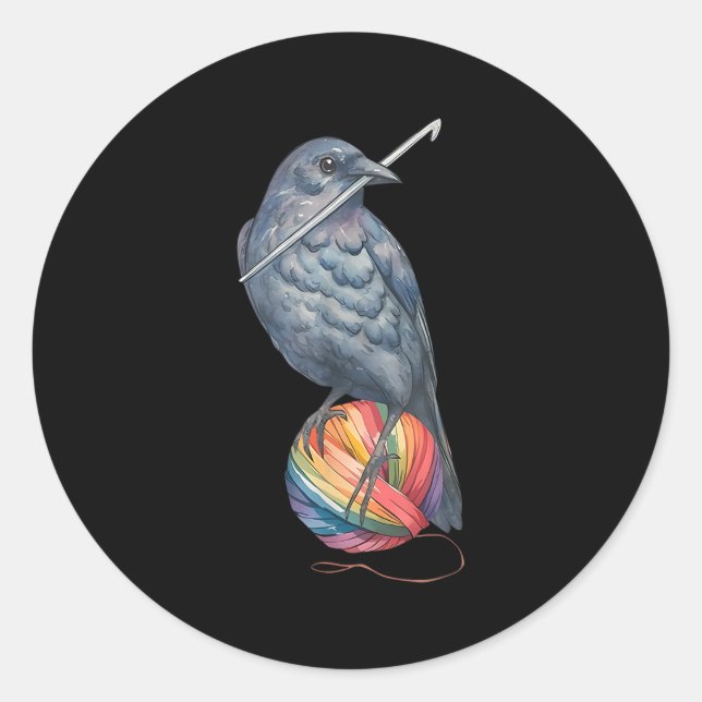 Crochet Crow Yam Crocheter Knitting Crocheting Lov Classic Round Sticker (Front)