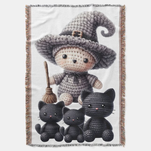 Crochet Cute Witch Throw Blanket (Front Vertical)