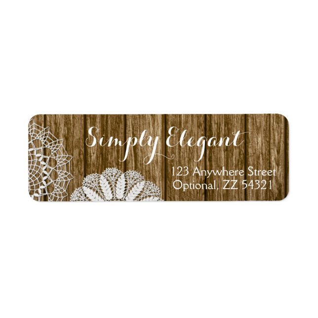 Crochet Doilies & Rustic Wood Craft Return Address Label (Front)