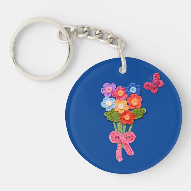 Crochet Flower Bouquet Print Keychain (Front)