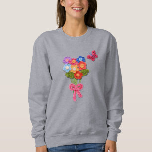 Crochet Flower Bouquet Print Keychain Sweatshirt