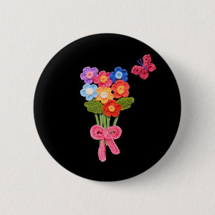 Crochet Flowers Butterfly and Bow Print 6 Cm Round Badge