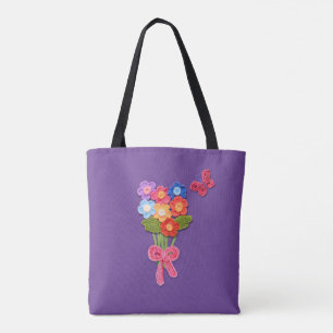 Crochet Flowers Butterfly and Bow Tote Bag