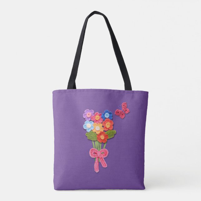 Crochet Flowers Butterfly and Bow  Tote Bag (Back)