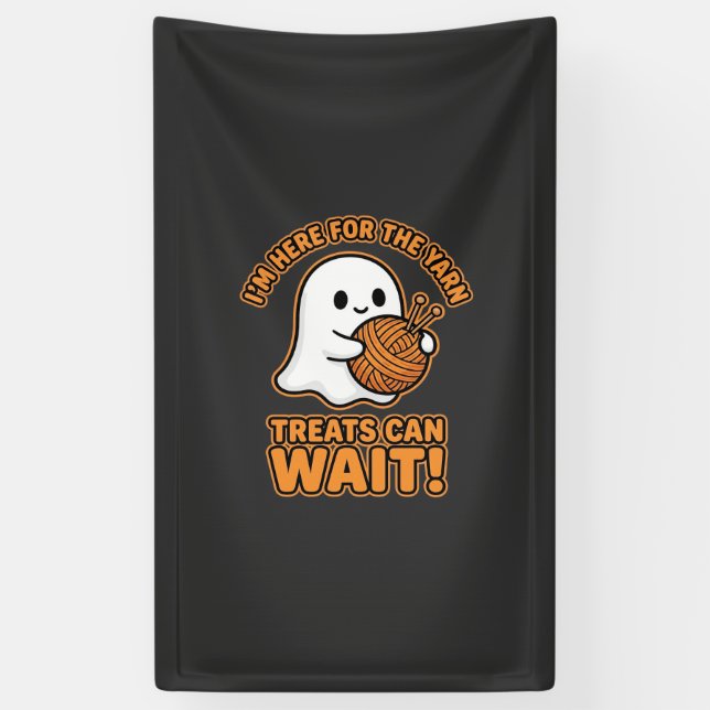Crochet Ghost Yarn Halloween Design Banner (Vertical)