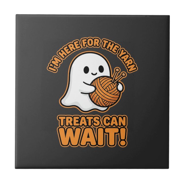 Crochet Ghost Yarn Halloween Design Ceramic Tile (Front)