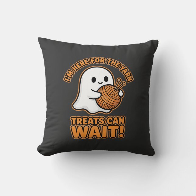 Crochet Ghost Yarn Halloween Design Cushion (Front)