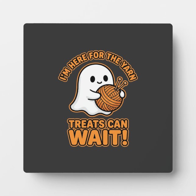 Crochet Ghost Yarn Halloween Design Plaque (Front)