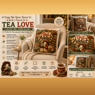 Crochet Girl Coffee Lover Cosy Cottagecore Pillow