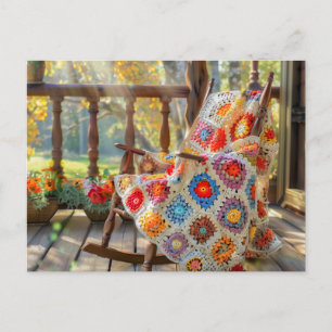 Crochet Granny Square Blanket Lying on a Rocking C Postcard