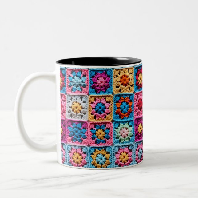 Crochet Granny Square Craft Two-Tone Coffee Mug (Left)