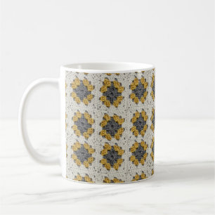 Crochet granny square yellow and grey coffee mug