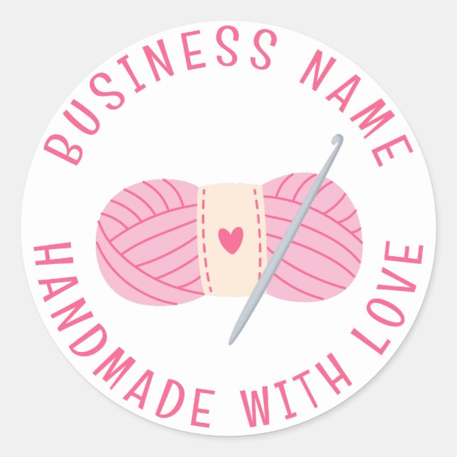 Crochet Handmade Custom Business Name Classic Round Sticker (Front)