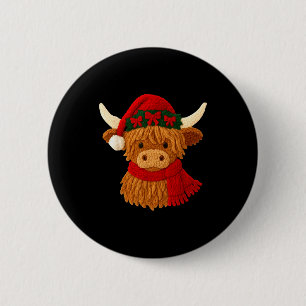 Crochet Highland Cow Christmas Winter Girly Kids T 6 Cm Round Badge
