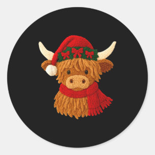 Crochet Highland Cow Christmas Winter Girly Kids T Classic Round Sticker