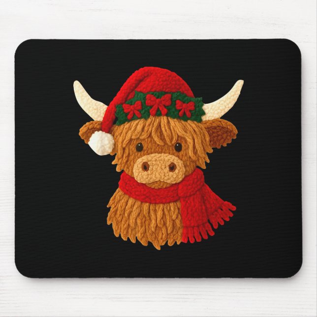Crochet Highland Cow Christmas Winter Girly Kids T Mouse Pad (Front)