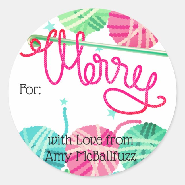 Crochet hook loopy yarn Merry Christmas sticker (Front)