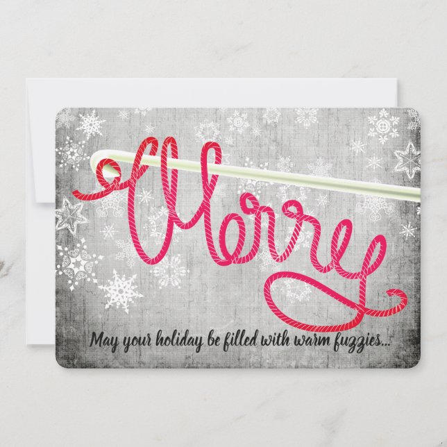 Crochet hooks loopy yarn Merry Christmas card (Front)
