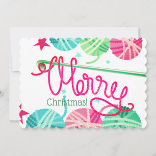 Crochet hooks loopy yarn Merry Christmas card