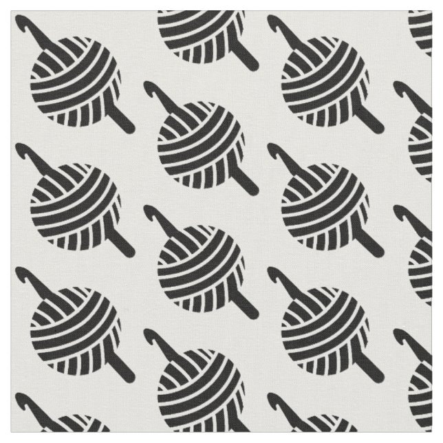 Crochet Hooks + Yarn Ball Crafts Fabric (Close Up)
