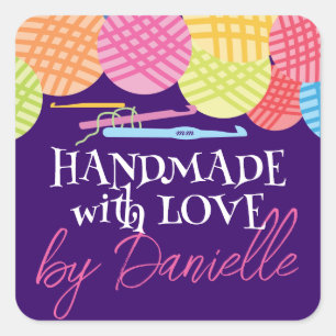 Crochet hooks yarn balls handmade with love square sticker
