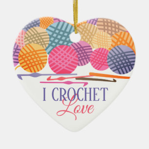 Crochet hooks yarn love Christmas ornament