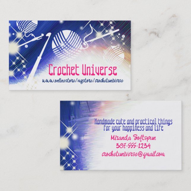 Crochet hooks yarn space universe craft show business card (Front/Back)