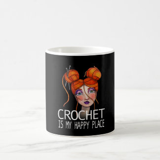 Crochet Is My Happy Place Funny Gift Crocheters Coffee Mug