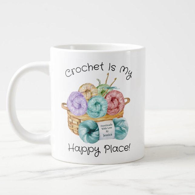 Crochet Is My Happy Place Personalised Large Coffee Mug (Left)