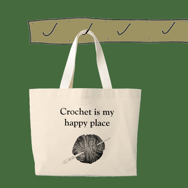 Crochet is my happy place - personalised large tote bag (Creator Uploaded)