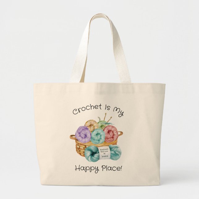 Crochet Is My Happy Place Personalised Large Tote Bag (Front)