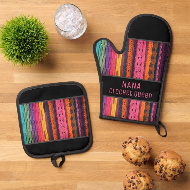 Crochet look! For the kitchen queen! Oven Mitt  & Pot Holder Set (Top Down)