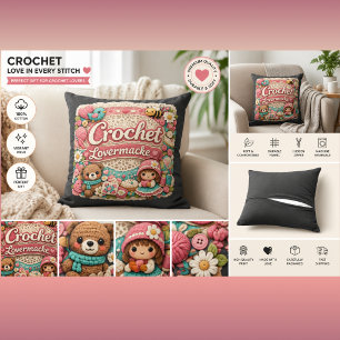 Crochet Lover Throw Pillow Cute Crochet Gift for