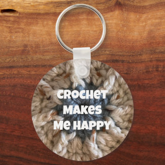 Crochet Makes Me Happy Crafter Handmade Yarn Key Ring