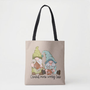 Crochet More Worry Less Tote Bag with Cute Gnomes