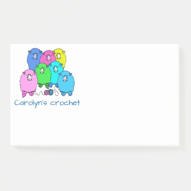 Crochet notes.  Fluffy sheep and yarn personalised Post-it Notes (Front)
