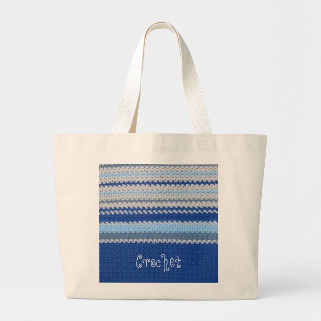 Crochet Pattern - Blue Stripes Large Tote Bag (Front)