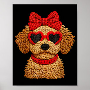Crochet Puppy Heart Sungles Red Bow Valentines Day Poster