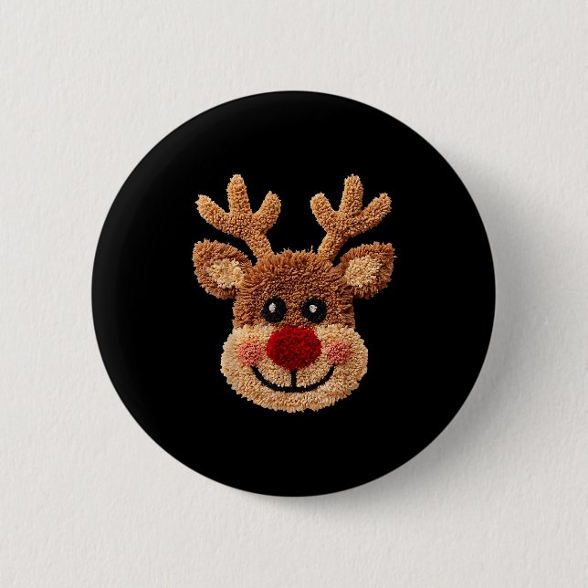 Crochet Reindeer Face Merry Christmas Girly Kids T 6 Cm Round Badge (Front)