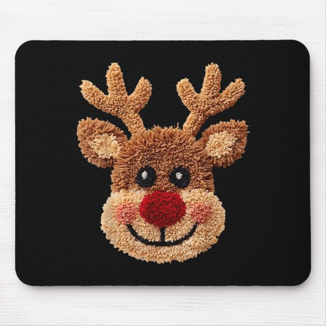 Crochet Reindeer Face Merry Christmas Girly Kids T Mouse Pad (Front)