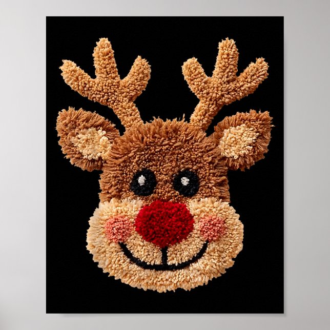 Crochet Reindeer Face Merry Christmas Girly Kids T Poster (Front)