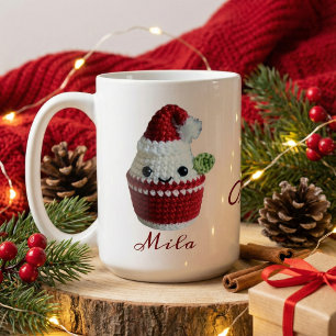 Crochet Santa Cupcake Personalised Name Christmas Coffee Mug