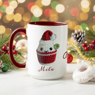 Crochet Santa Cupcake Personalised Name Christmas Mug