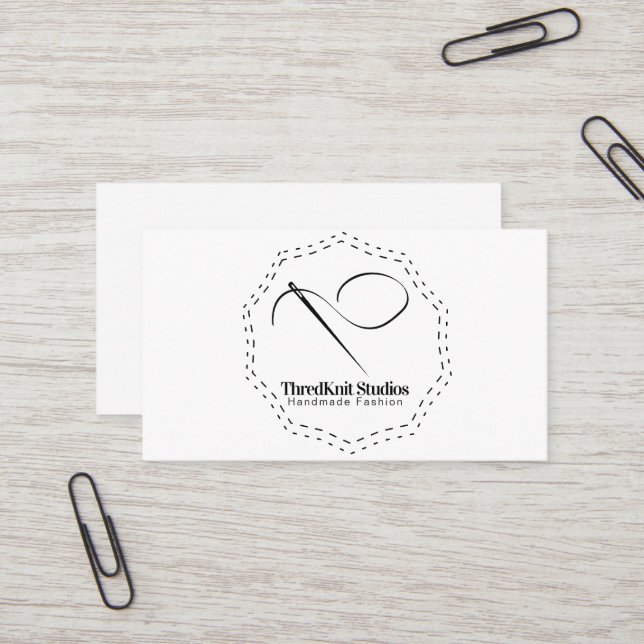 Crochet Seamstress Sewing Needle Logo  Business Card (Front/Back In Situ)