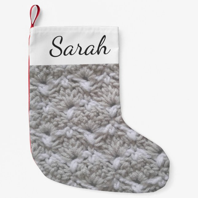 Crochet Shell Stitch Texture / Name Small Christmas Stocking (Front)