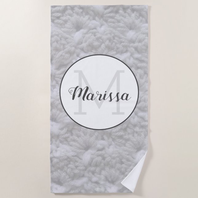 Crochet Shell Stitch Yarn + Crafts Name / Initial Beach Towel (Front)