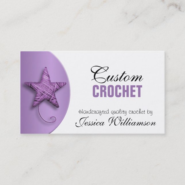 Crochet - Star Shaped Yarn Purple Business Cards (Front)