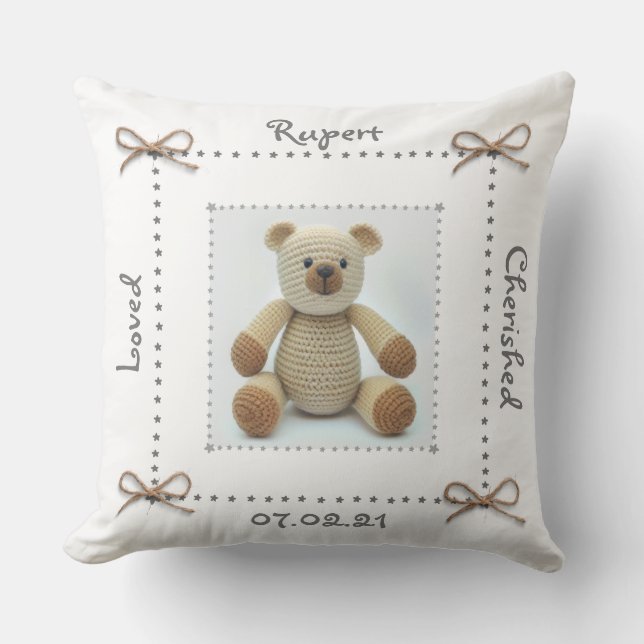 Crochet Teddy Bear baby Nursery Cushion Custom (Front)