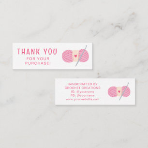 Crochet Thank You Pink Yarn Small Business Mini Business Card