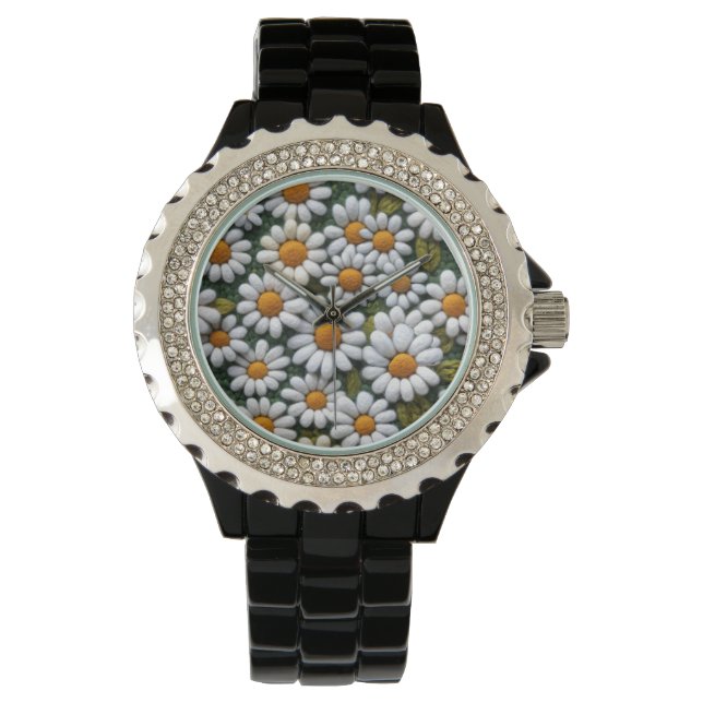 Crochet White Daisies Spring Wildflowers Watch (Front)